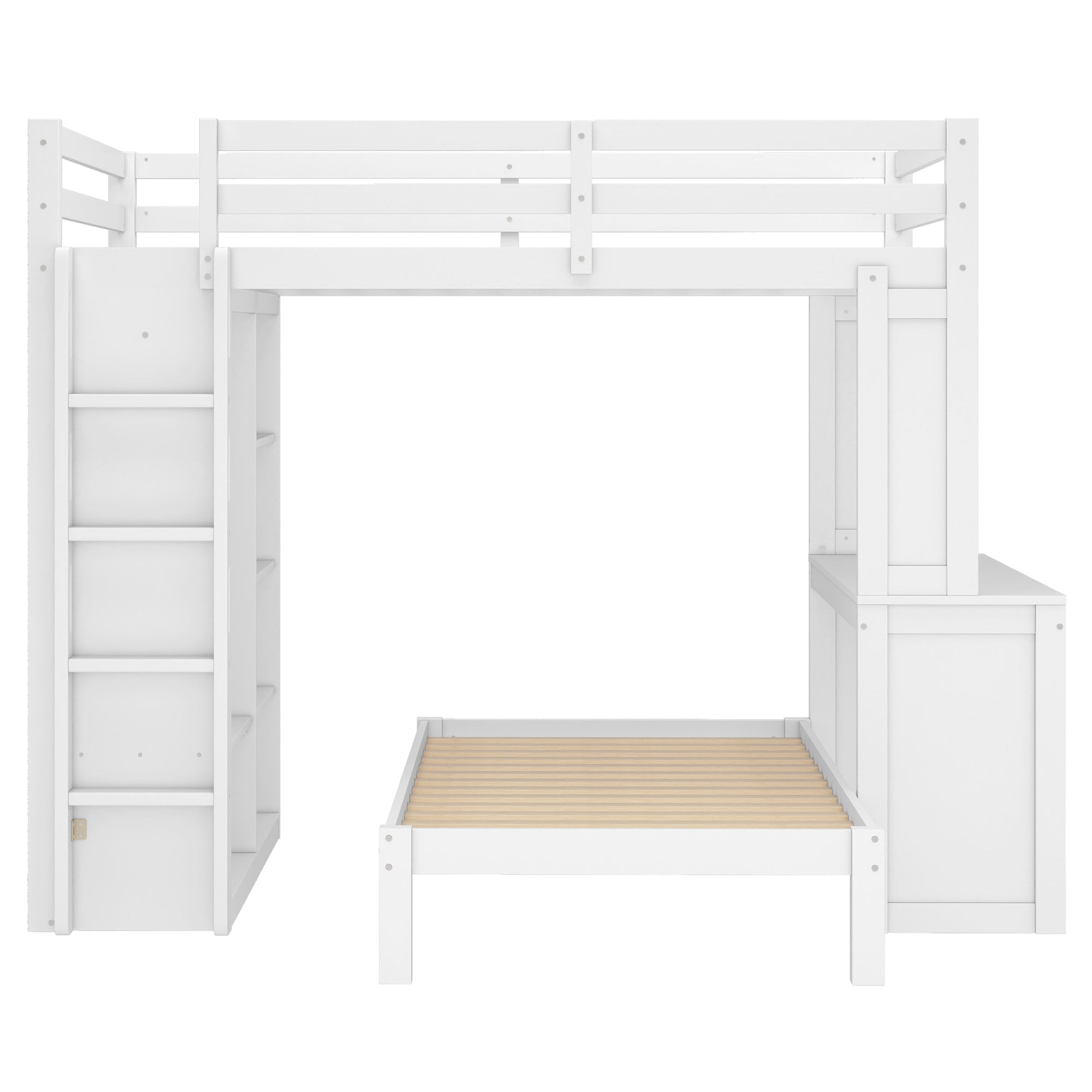 Bellemave® Queen over Twin Bunk Bed with Dismountable Lower Bed and Desk, Solid Wood Bunk Beds Frame with Built - in Shelves and Wardrobe, Can be Converted into Loft Bed, Natural - Bellemave