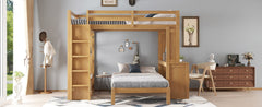 Bellemave® Queen over Twin Bunk Bed with Dismountable Lower Bed and Desk, Solid Wood Bunk Beds Frame with Built - in Shelves and Wardrobe, Can be Converted into Loft Bed, Natural - Bellemave