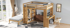 Bellemave® Queen over Twin Bunk Bed with Dismountable Lower Bed and Desk, Solid Wood Bunk Beds Frame with Built - in Shelves and Wardrobe, Can be Converted into Loft Bed, Natural - Bellemave