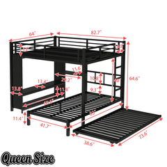 Bellemave® Queen Over Twin Metal Bunk Bed with Built - in Wardrobe, Trundle & Desk for Kids, Teens, Adults, Black - Bellemave