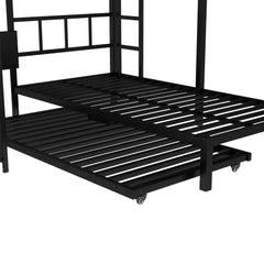 Bellemave® Queen Over Twin Metal Bunk Bed with Built - in Wardrobe, Trundle & Desk for Kids, Teens, Adults, Black - Bellemave