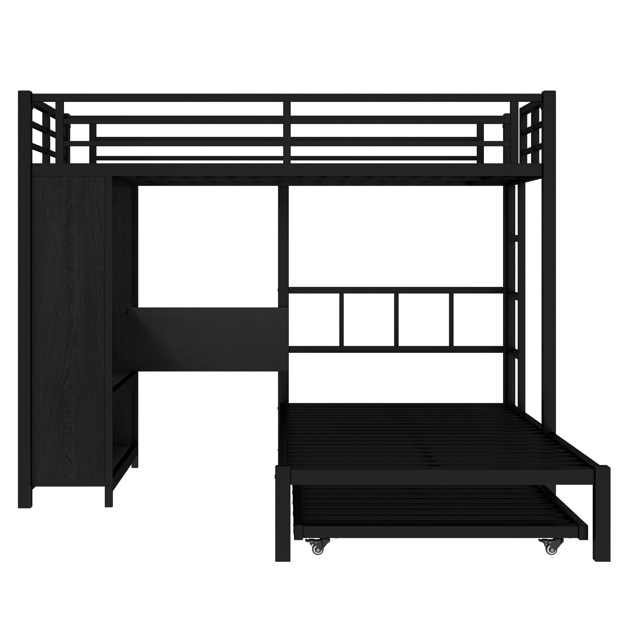 Bellemave® Queen Over Twin Metal Bunk Bed with Built - in Wardrobe, Trundle & Desk for Kids, Teens, Adults, Black - Bellemave