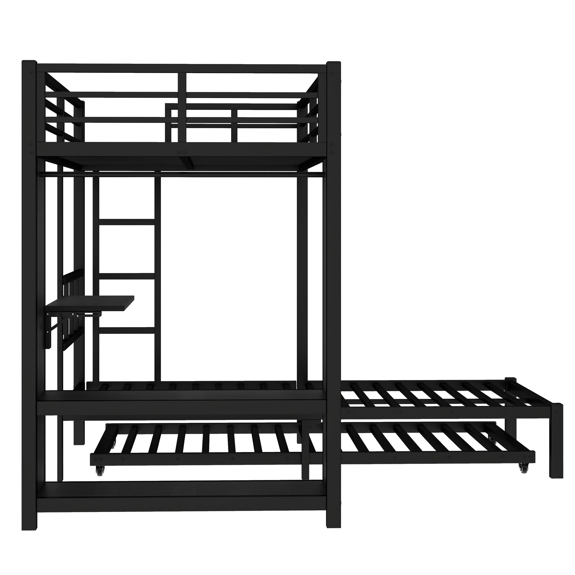 Bellemave® Queen Over Twin Metal Bunk Bed with Built - in Wardrobe, Trundle & Desk for Kids, Teens, Adults, Black - Bellemave