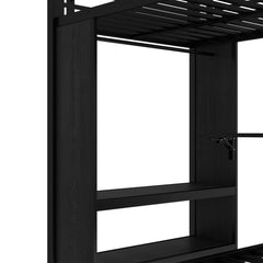 Bellemave® Queen Over Twin Metal Bunk Bed with Built - in Wardrobe, Trundle & Desk for Kids, Teens, Adults, Black - Bellemave