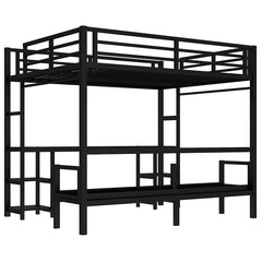 Bellemave® Queen over Twin XL Metal Bunk Bed/Loft Bed with Desk and Shelves, Multiple Uses Folds into Sofa with LED and USB - Bellemave