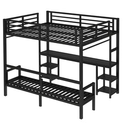 Bellemave® Queen over Twin XL Metal Bunk Bed/Loft Bed with Desk and Shelves, Multiple Uses Folds into Sofa with LED and USB - Bellemave