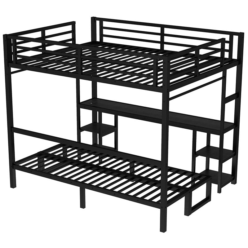 Bellemave® Queen over Twin XL Metal Bunk Bed/Loft Bed with Desk and Shelves, Multiple Uses Folds into Sofa with LED and USB - Bellemave