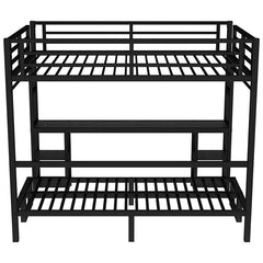 Bellemave® Queen over Twin XL Metal Bunk Bed/Loft Bed with Desk and Shelves, Multiple Uses Folds into Sofa with LED and USB - Bellemave