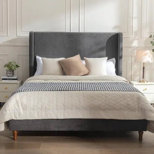 Bellemave® Queen Size Boucle Upholstered Platform Bed with High Headboard - Bellemave