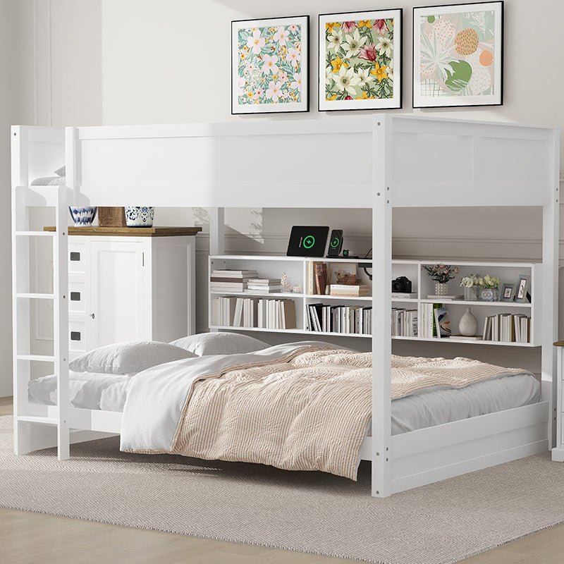 Bellemave® Queen Size Bunk Bed with Storage Cabinets and USB Ports - Bellemave