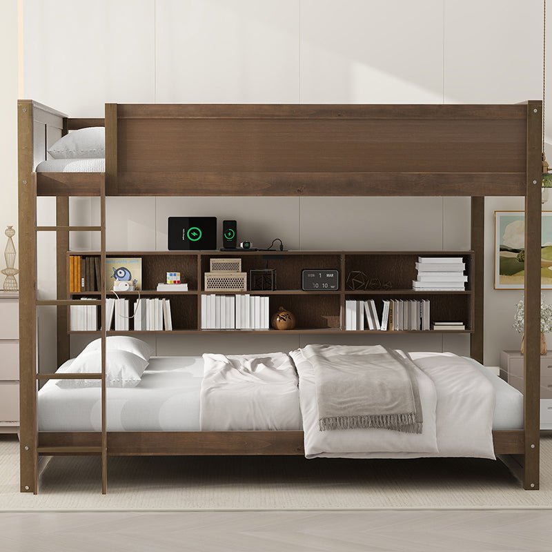 Bellemave® Queen Size Bunk Bed with Storage Cabinets and USB Ports - Bellemave