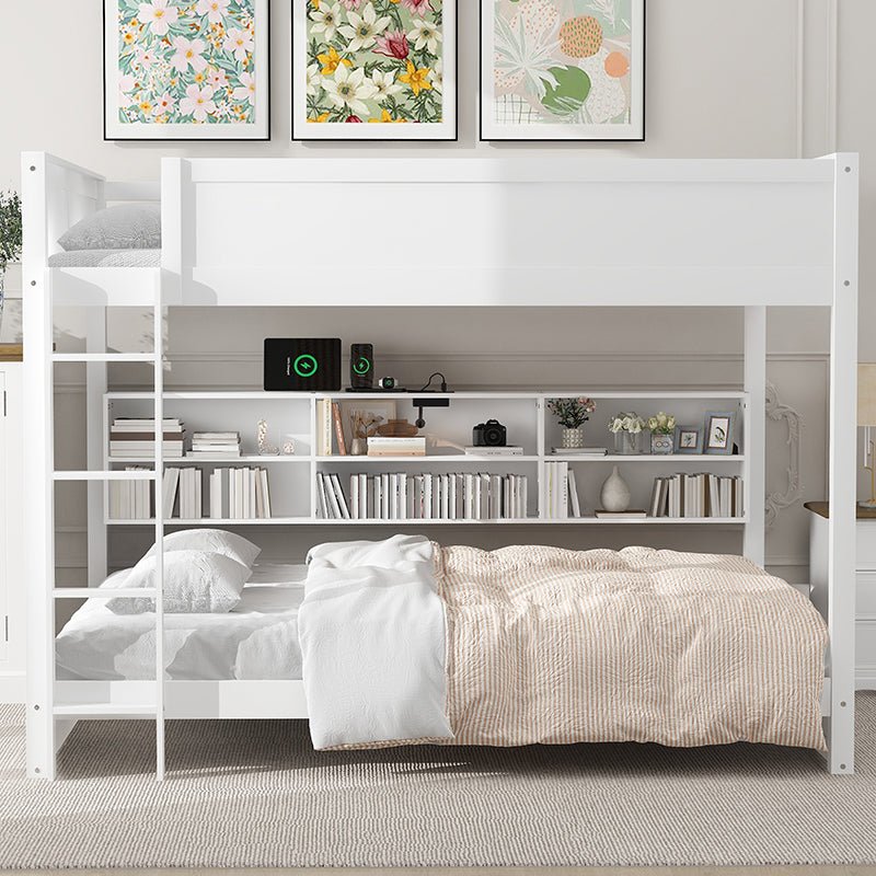 Bellemave® Queen Size Bunk Bed with Storage Cabinets and USB Ports - Bellemave
