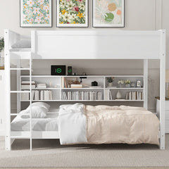 Bellemave® Queen Size Bunk Bed with Storage Cabinets and USB Ports - Bellemave