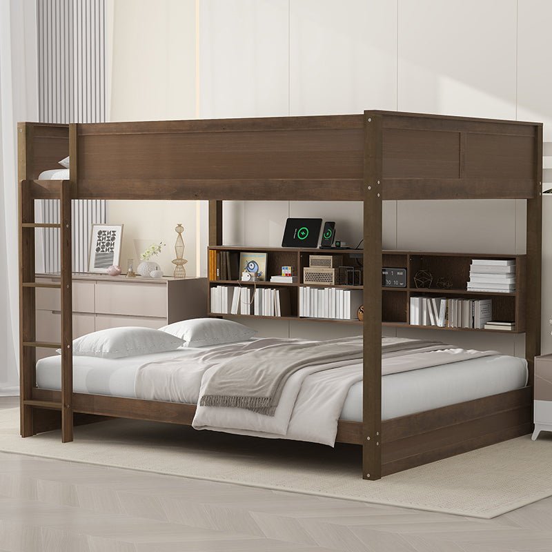 Bellemave® Queen Size Bunk Bed with Storage Cabinets and USB Ports - Bellemave