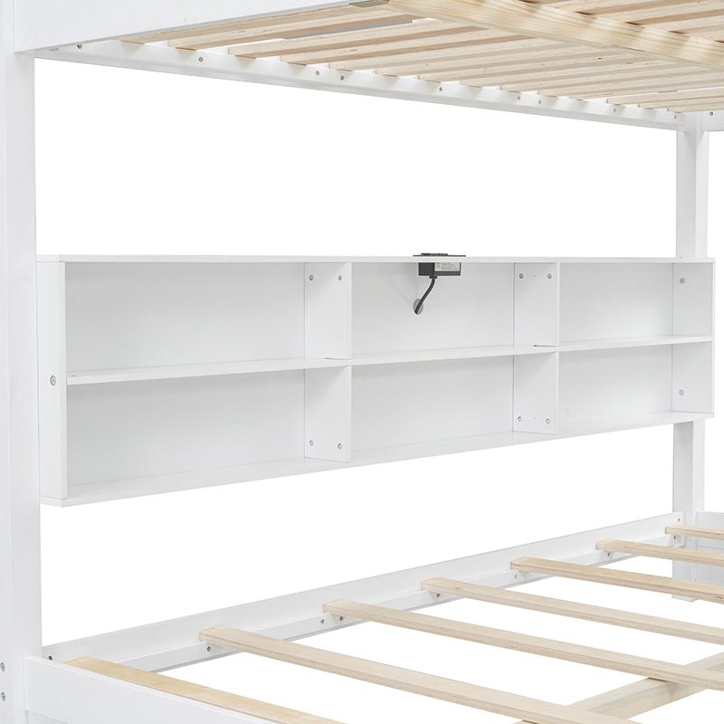 Bellemave® Queen Size Bunk Bed with Storage Cabinets and USB Ports - Bellemave