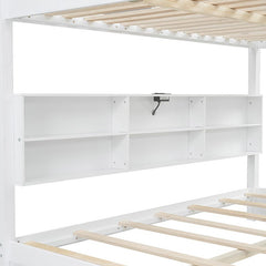 Bellemave® Queen Size Bunk Bed with Storage Cabinets and USB Ports - Bellemave