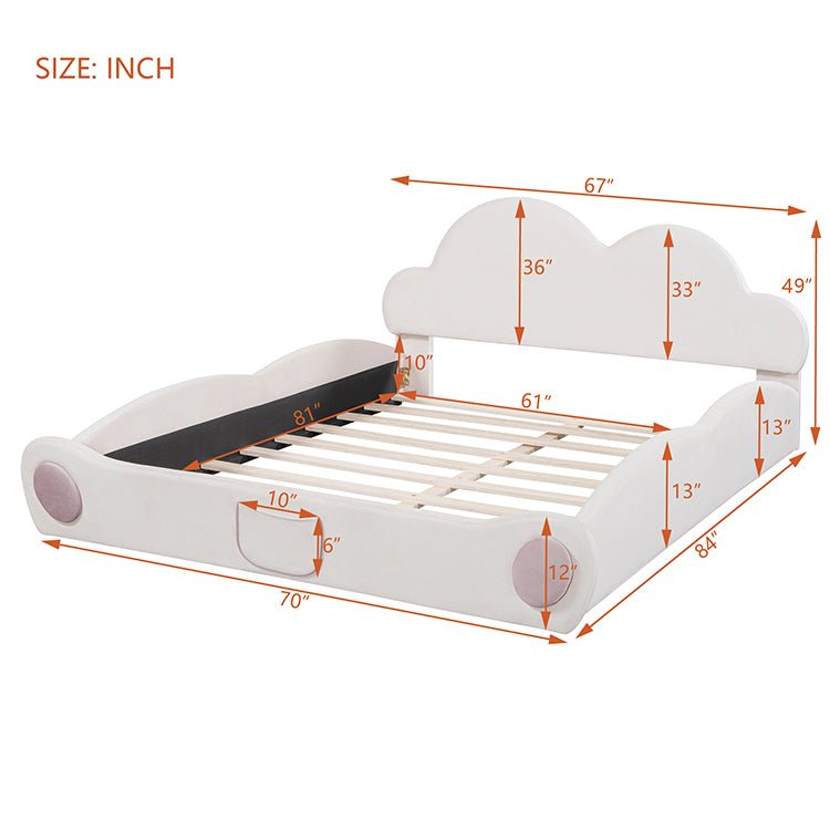 Bellemave® Queen Size Cloud - Shaped Headboard Upholstered Platform Bed with Rounded Footboard and Pocket - Bellemave