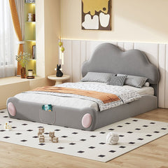 Bellemave® Queen Size Cloud - Shaped Headboard Upholstered Platform Bed with Rounded Footboard and Pocket - Bellemave