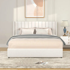 Bellemave® Queen Size Ivory Upholstered Platform Bed with Patented 4 Drawers Storage, Tufted Headboard and Wooden Slat Support - Bellemave