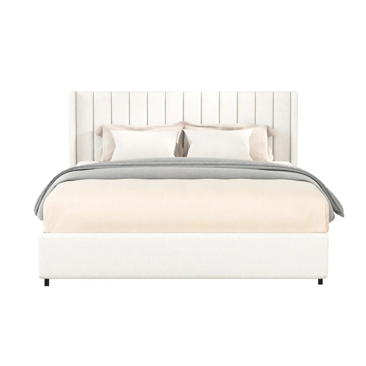 Bellemave® Queen Size Ivory Upholstered Platform Bed with Patented 4 Drawers Storage, Tufted Headboard and Wooden Slat Support - Bellemave