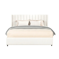 Bellemave® Queen Size Ivory Upholstered Platform Bed with Patented 4 Drawers Storage, Tufted Headboard and Wooden Slat Support - Bellemave