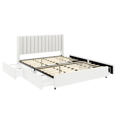 Bellemave® Queen Size Ivory Upholstered Platform Bed with Patented 4 Drawers Storage, Tufted Headboard and Wooden Slat Support - Bellemave