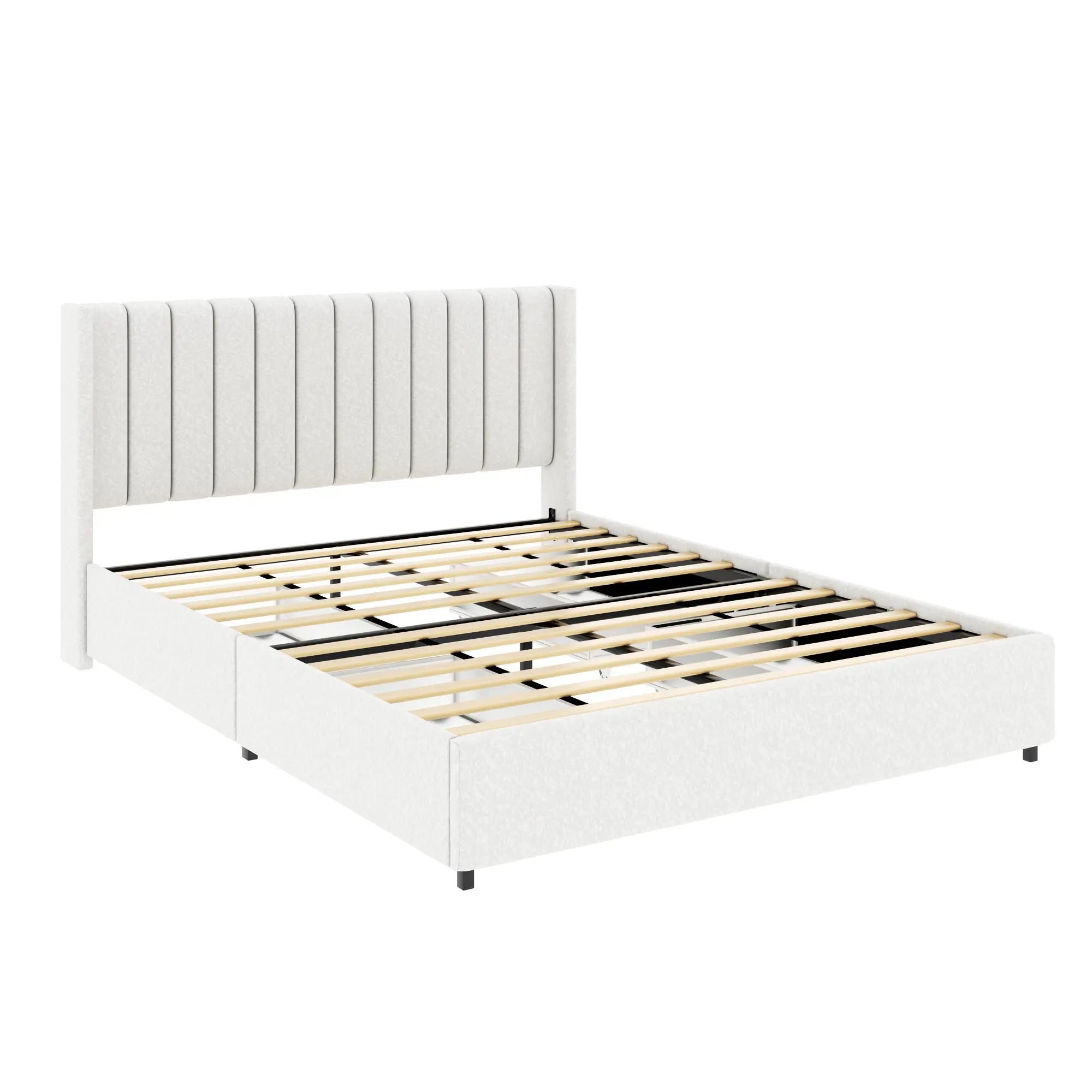 Bellemave® Queen Size Ivory Upholstered Platform Bed with Patented 4 Drawers Storage, Tufted Headboard and Wooden Slat Support - Bellemave