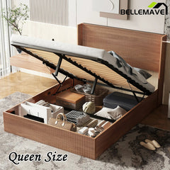 Bellemave® Queen Size Large Grooved Undulating Lift Storage Platform Bed - Bellemave
