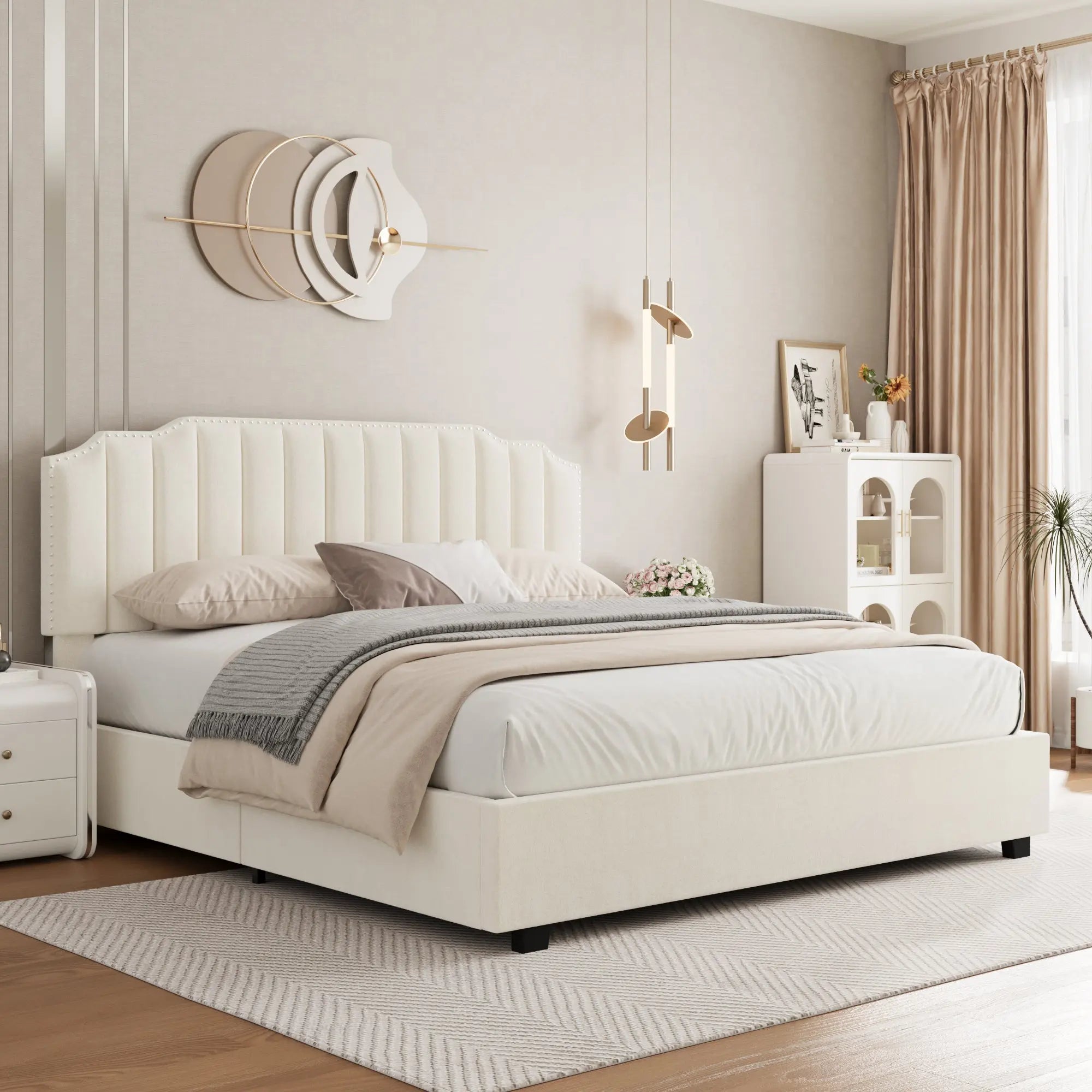 Bellemave® Queen Size Lift Velvet Upholstered Platform Bed - Bellemave