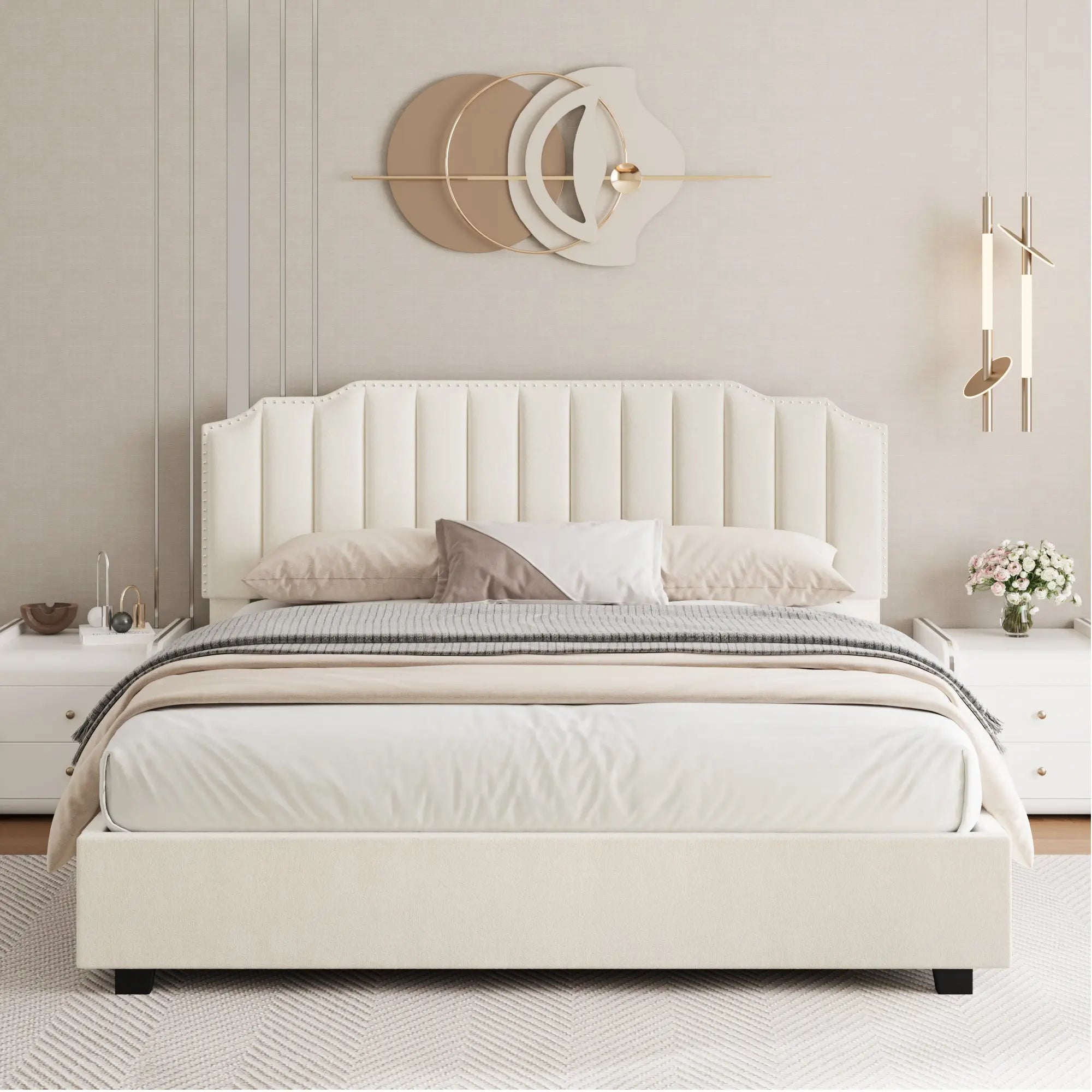 Bellemave® Queen Size Lift Velvet Upholstered Platform Bed - Bellemave