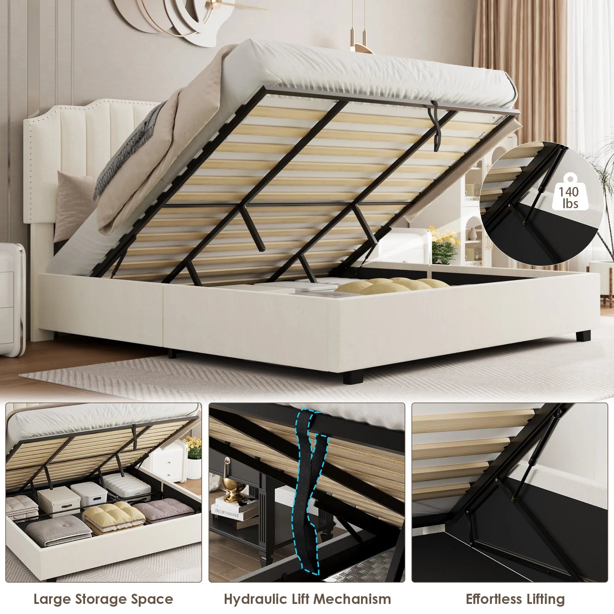 Bellemave® Queen Size Lift Velvet Upholstered Platform Bed - Bellemave