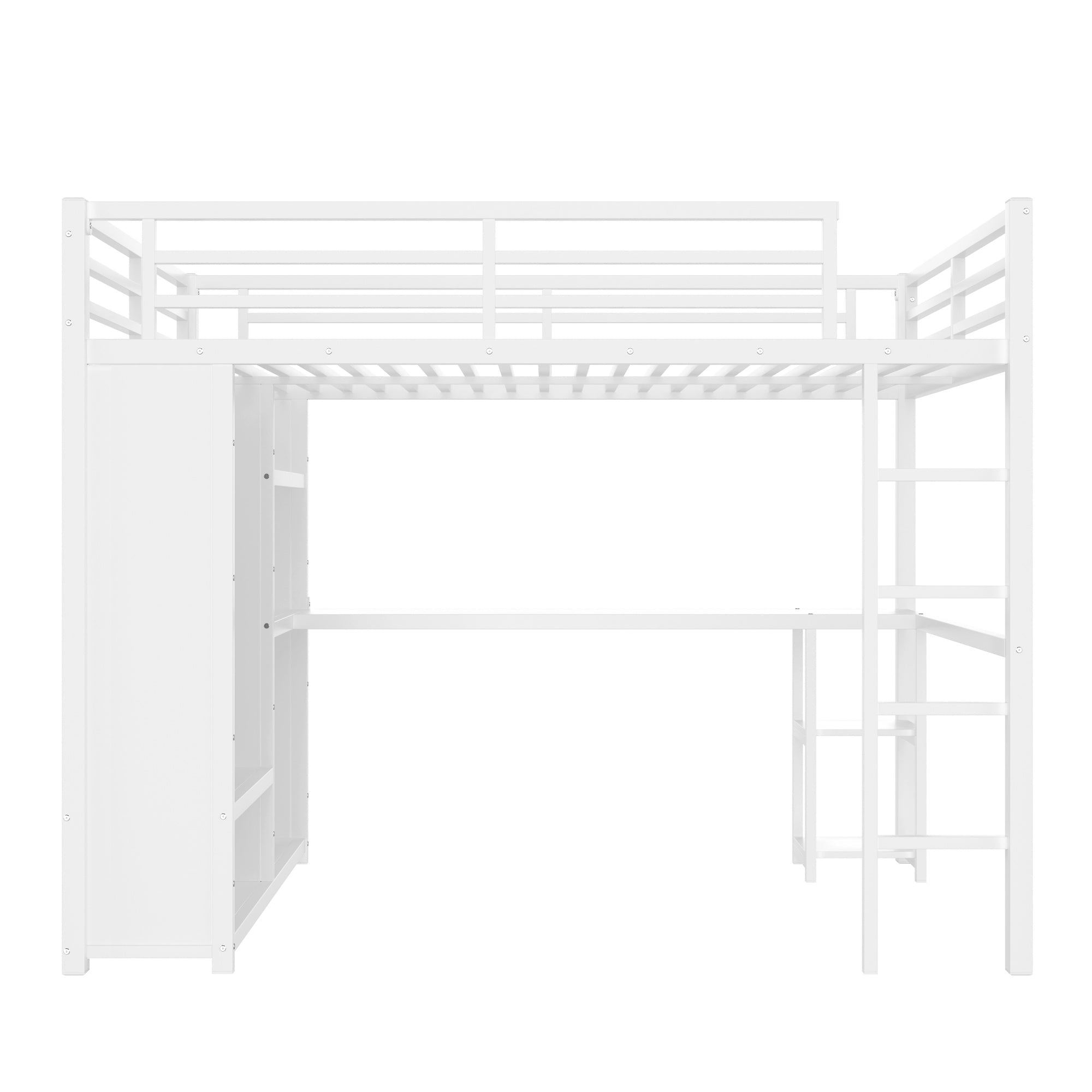 Bellemave® Queen Size Loft Bed with Built - in Wardrobe, Metal Loft Bed Frame with Desk and Storage Shelves, Black - Bellemave