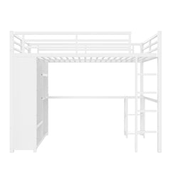 Bellemave® Queen Size Loft Bed with Built - in Wardrobe, Metal Loft Bed Frame with Desk and Storage Shelves, Black - Bellemave