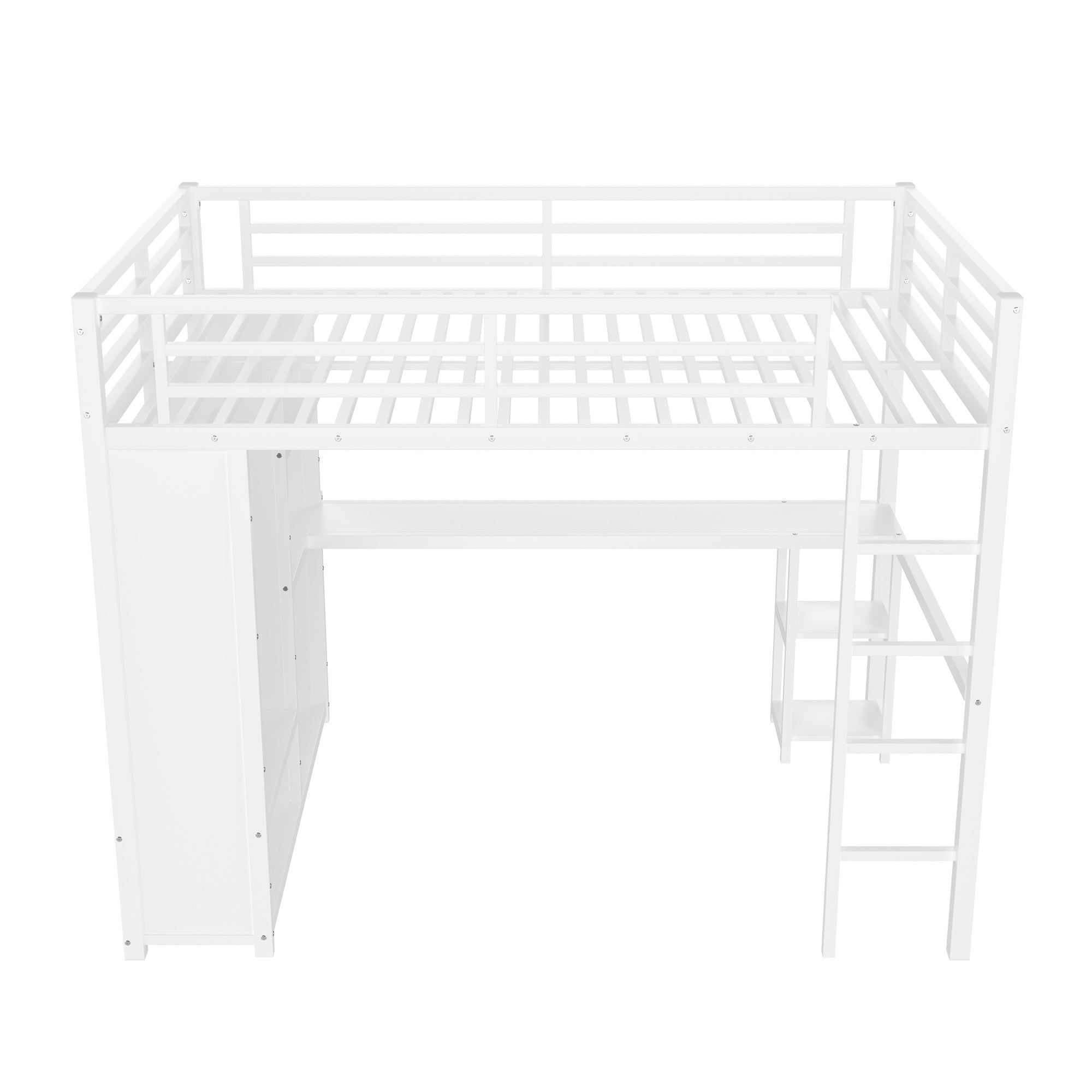 Bellemave® Queen Size Loft Bed with Built - in Wardrobe, Metal Loft Bed Frame with Desk and Storage Shelves, Black - Bellemave