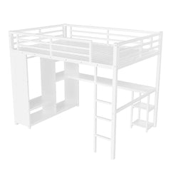 Bellemave® Queen Size Loft Bed with Built - in Wardrobe, Metal Loft Bed Frame with Desk and Storage Shelves, Black - Bellemave