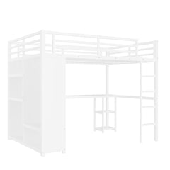 Bellemave® Queen Size Loft Bed with Built - in Wardrobe, Metal Loft Bed Frame with Desk and Storage Shelves, Black - Bellemave
