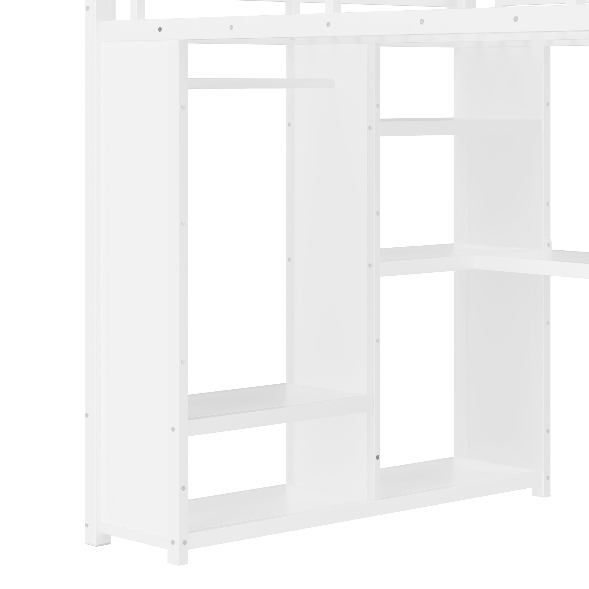 Bellemave® Queen Size Loft Bed with Built - in Wardrobe, Metal Loft Bed Frame with Desk and Storage Shelves, Black - Bellemave