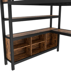 Bellemave® Queen Size Loft Bed with Desk, Wardrobe, Storage Cubes and Shelves, Metal Queen Loft Bed Frame for Adults, Kids, Teens, Black and Woodgrain - Bellemave