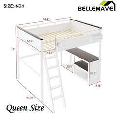 Bellemave® Queen Size Loft Bed with Desk,Open Shelf and a Storage Box,USB Charging Station - Bellemave