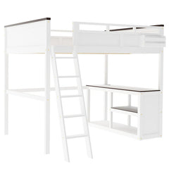 Bellemave® Queen Size Loft Bed with Desk,Open Shelf and a Storage Box,USB Charging Station - Bellemave