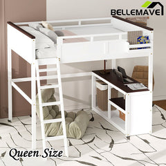 Bellemave® Queen Size Loft Bed with Desk,Open Shelf and a Storage Box,USB Charging Station - Bellemave