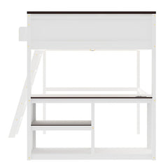 Bellemave® Queen Size Loft Bed with Desk,Open Shelf and a Storage Box,USB Charging Station - Bellemave