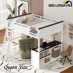 Bellemave® Queen Size Loft Bed with Desk,Open Shelf and a Storage Box,USB Charging Station - Bellemave
