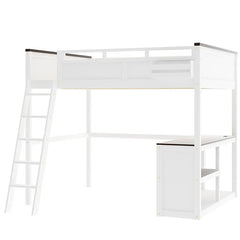 Bellemave® Queen Size Loft Bed with Desk,Open Shelf and a Storage Box,USB Charging Station - Bellemave