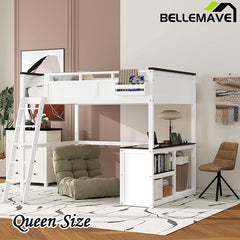 Bellemave® Queen Size Loft Bed with Desk,Open Shelf and a Storage Box,USB Charging Station - Bellemave