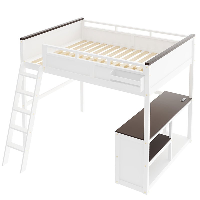 Bellemave® Queen Size Loft Bed with Desk,Open Shelf and a Storage Box,USB Charging Station - Bellemave