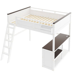 Bellemave® Queen Size Loft Bed with Desk,Open Shelf and a Storage Box,USB Charging Station - Bellemave