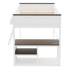 Bellemave® Queen Size Loft Bed with Desk,Open Shelf and a Storage Box,USB Charging Station - Bellemave
