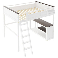 Bellemave® Queen Size Loft Bed with Desk,Open Shelf and a Storage Box,USB Charging Station - Bellemave