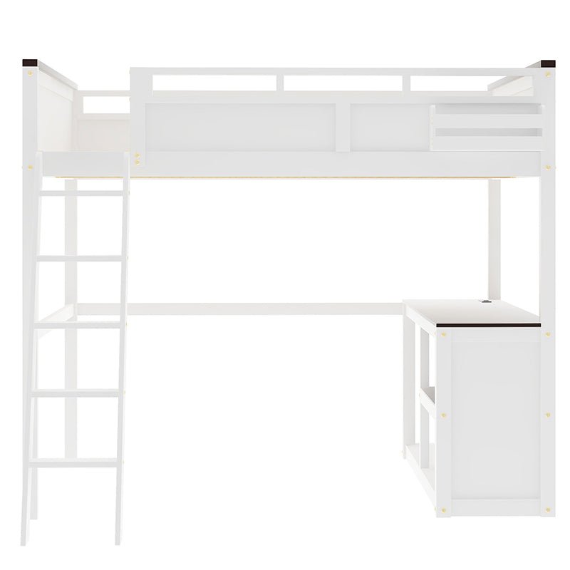 Bellemave® Queen Size Loft Bed with Desk,Open Shelf and a Storage Box,USB Charging Station - Bellemave
